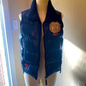 Classic FUN Puffy Ski Vest Navy Victorias Secret Pink Womens Varsity Med M